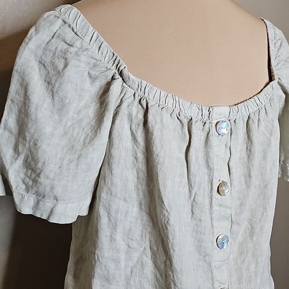 Bella Dahl Off-Shoulder Button-Up Linen Blouse Light Green Small - Picture 3 of 8